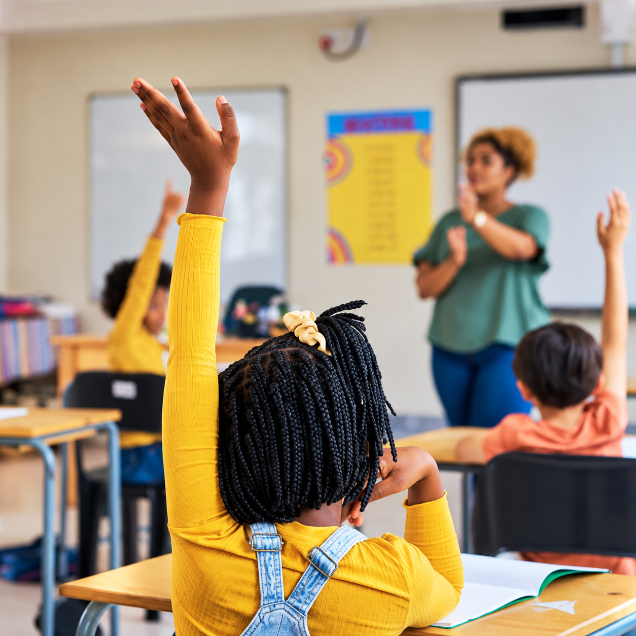 Student participating in classroom